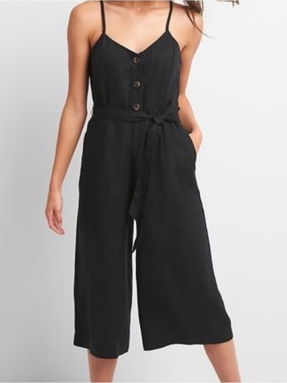 Gap Black 100% Linen Wide Leg Cami Jumper Size XSmall NWT